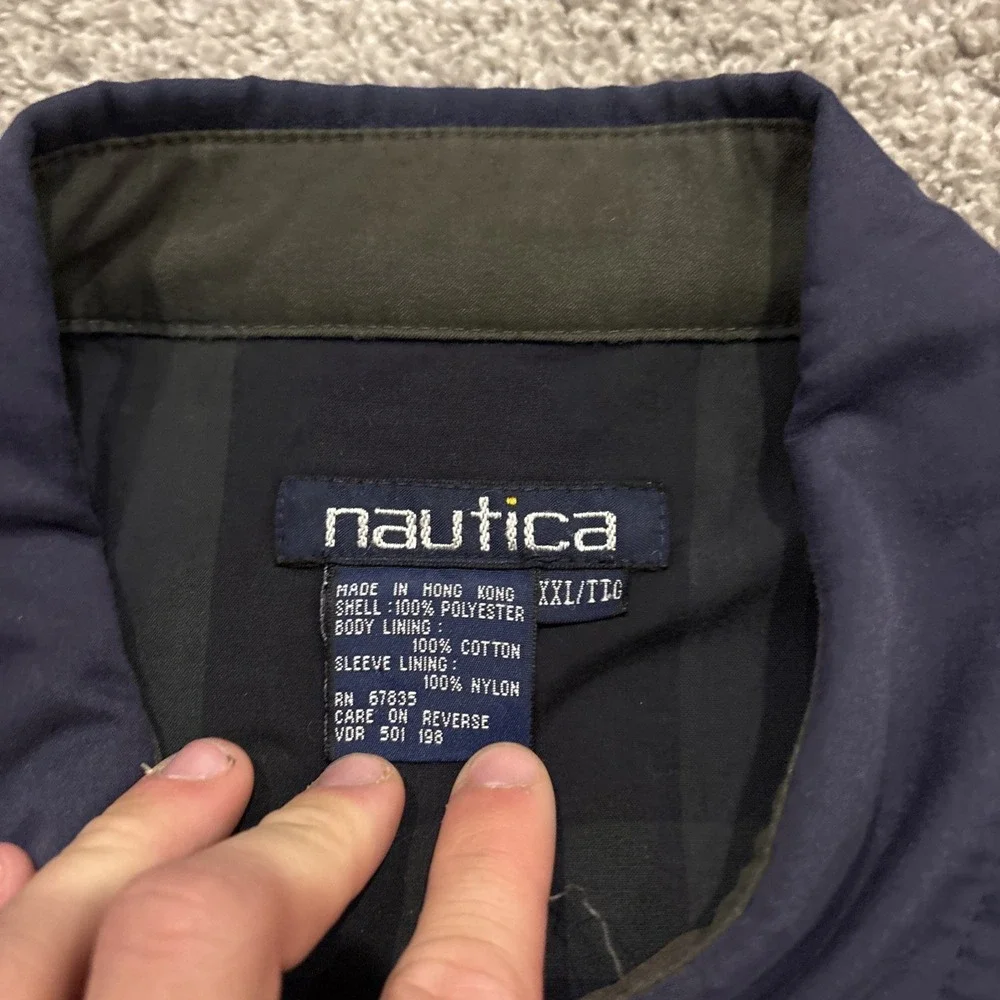 Nautica Harrington Jacket Men 2XL Blue Full Zip Plaid Lined Loop Collar Bomber